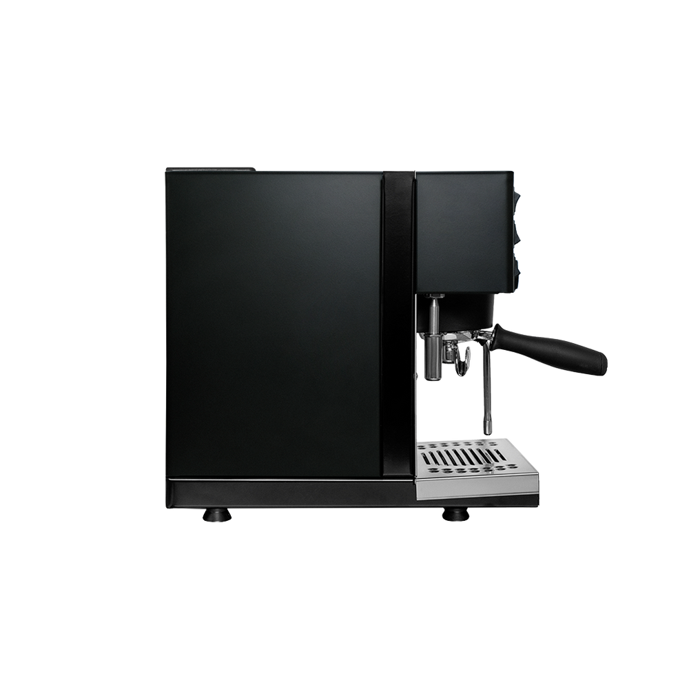 Side view of black Rancilio Silvia Pro X espresso machine – premium home coffee machine for South African kitchens