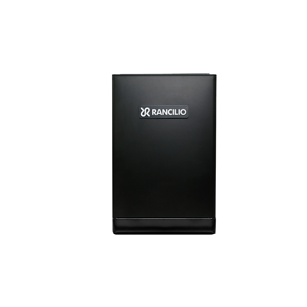 Back panel of Rancilio Silvia Pro X espresso machine with Rancilio logo – sleek black finish for modern homes