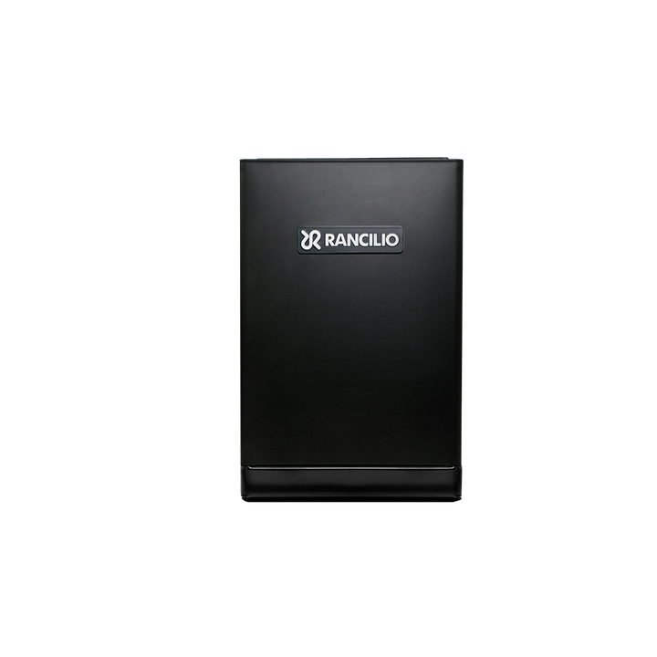 Back panel of Rancilio Silvia Pro X espresso machine with Rancilio logo – sleek black finish for modern homes