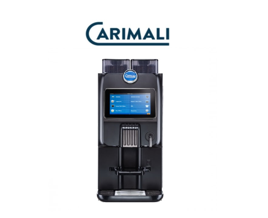 Carimali coffee machine with a digital display on a white background