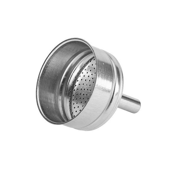 A stainless steel Bialetti moka pot funnel