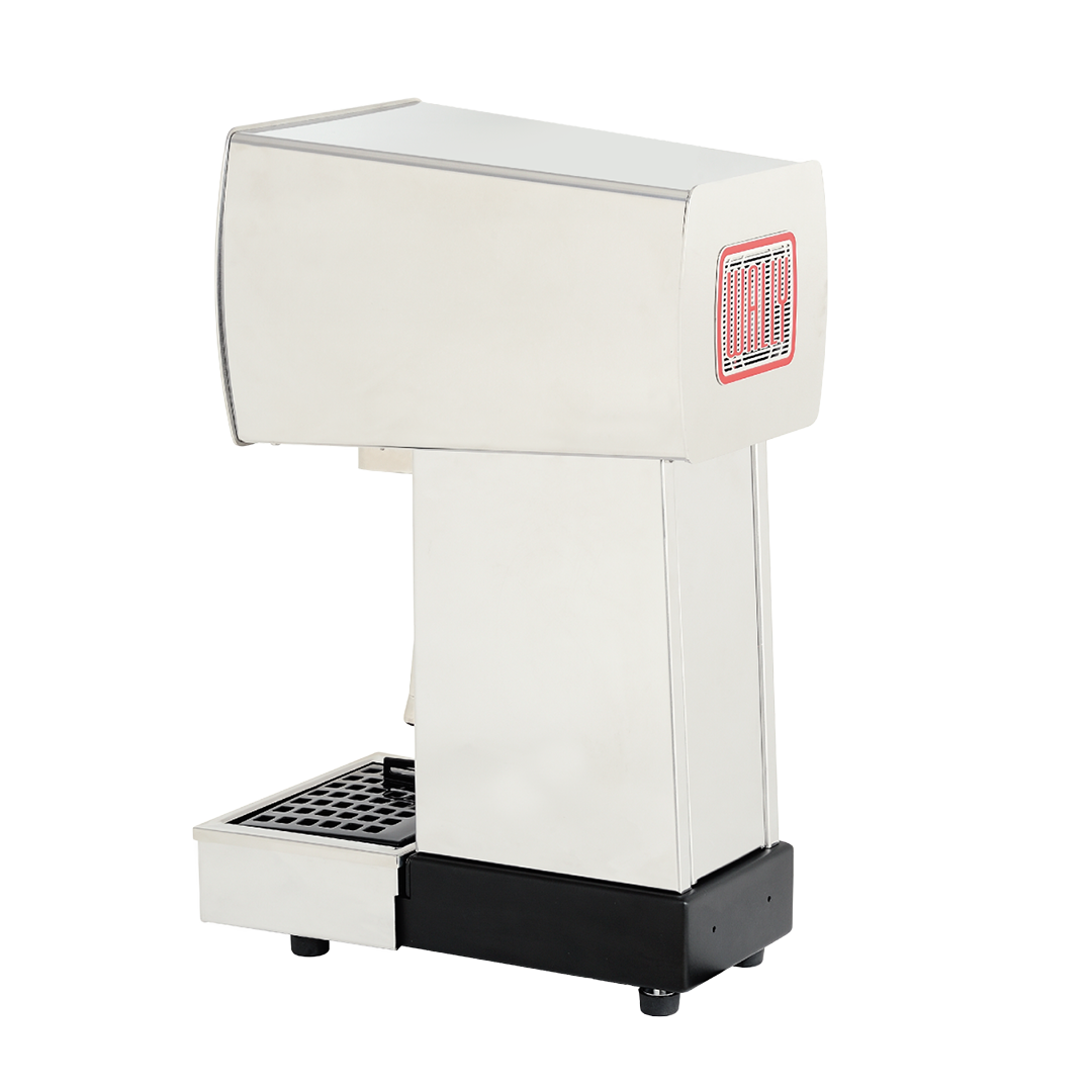 Back view of Wally Milk frother by La Marzocco – stainless steel design with integrated logo and professional café features