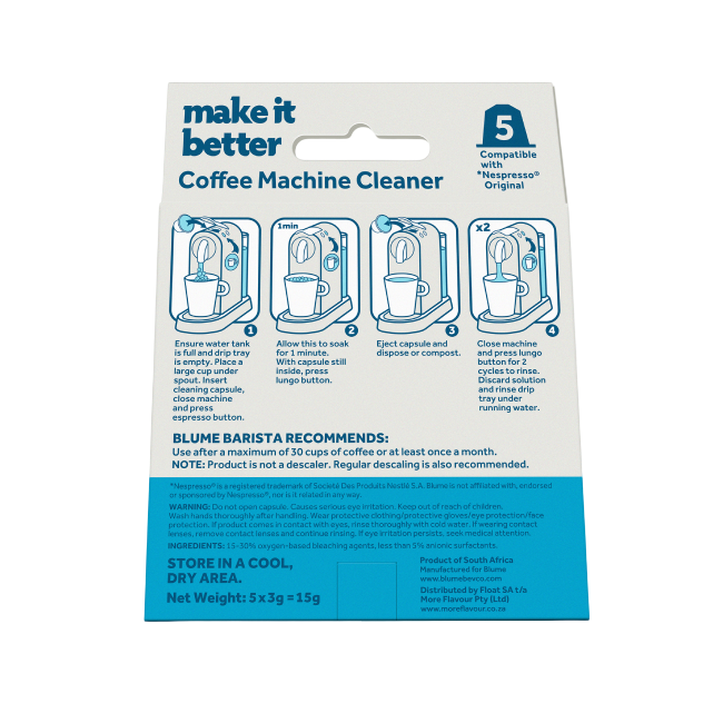 Blume Eco Capsule Machine Cleaner box back with instructions