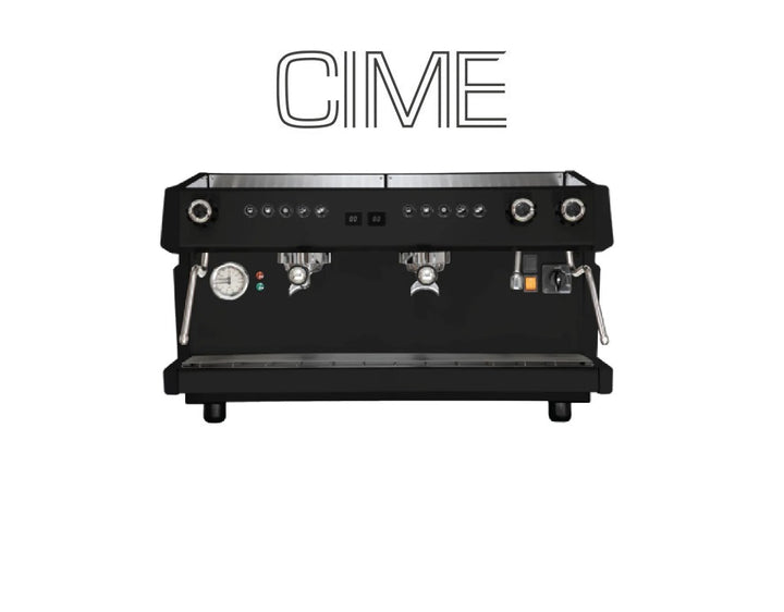 Black CIME espresso machine on a white background