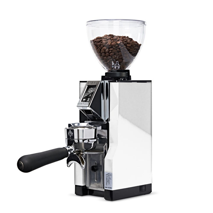 Coffee grinder with coffee beans on a white background