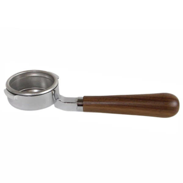 Coffee scoop with wooden handle and metal bowl on a white background